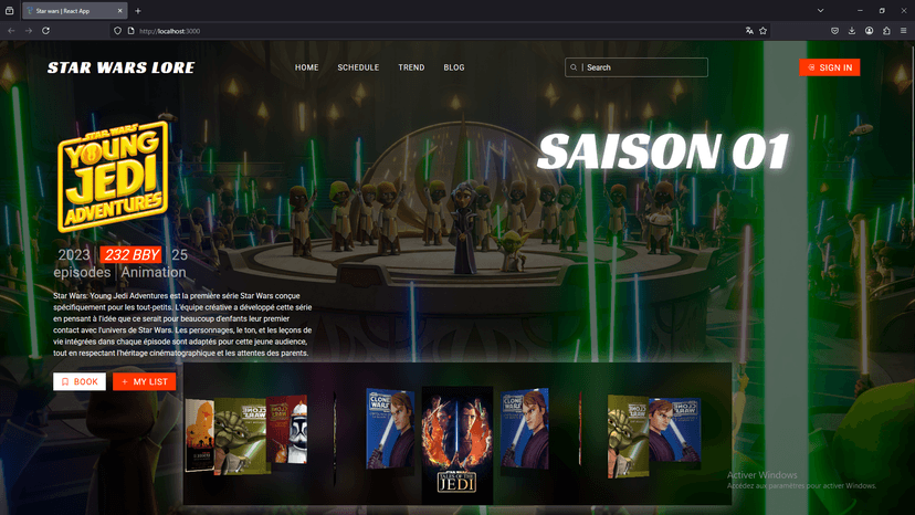 React application that lists all the films, series and animations in the Star Wars universe in chronological order. It allows fans to easily follow the entire saga, from the prelogy to the latest productions, with detailed fact sheets for each work.